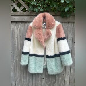 Jakke London Pastel Colorblock Faux Fur Jacket — Mint, Pink, Cream & Black